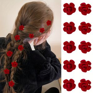10 Pieces of Red Flower Hairpins Suitable for Girls