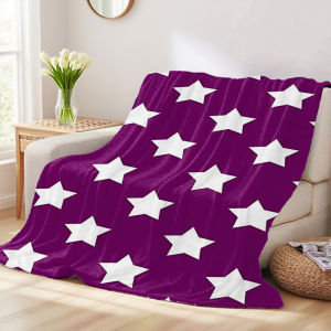 Beast Kingdom | Purple White Classic Stars Flannel Blanket Ultra-Fine Fiber All Season Luxurious Fluffy Blanket Suitable For Beds Or Sofas