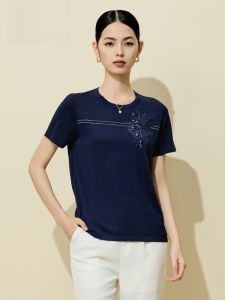 MY TENO | Casual Round Neck Short Sleeve Knitted Top In Black By Matinou Lenzing Lyocell Cotton Chain Design Comfortable Commute Style