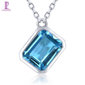 Lohaspie Jewelry Genuine 2.75 Carats Solid Sterling Silver 925 Pendant Original Natural Swiss Blue Topaz Pendant Silver Pendant 925 Original Topaz Pendant For Women Jewelry