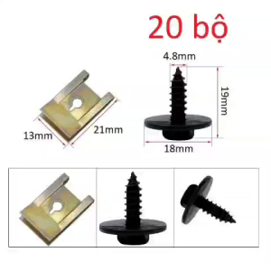 Set 20 bộ bu lông ốc lục giác M5 và kẹp đai ốc chữ U bằng kim loại cho chắn bùn xe hơi BMW Đinh tán chốt ốc cho ô tô