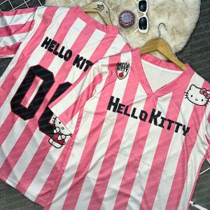 52TOYS | Cartoon Hello Kitty T-shirt Fashion Sportswear Mens and Womens V-neck Loose Casual Lightweight Breathable Parent Child Top