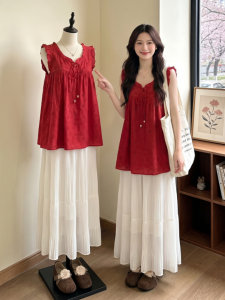 Bộ Đồ Nữ Dáng Rộng Giảm Cân và Thời Trang Áo Vest Không Tay và Chân Váy