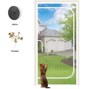 Pet Screen Door Fits Door Opening Thickened Cat Resistant Mesh Screen Door for Living Room Bedroom Cat Proof Screen with Zipper