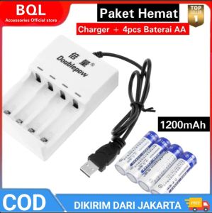 PAKET PROMO Doublepow Charger Baterai 4 slot AA/AAA + 4 PCS AA 1200mAh - DP-U82 Charger Baterai bisa diisi ulang Baterai Cas