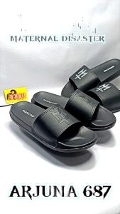 Sandal Selop Metal MATERNAL DISASTER Fullblack / Sandal Flip Flop Free Paperbag / ARJUNA 687