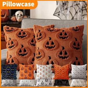 Ghost Pumpkin Pillow Covers 45X45MM Soft Plush Faux Pillow Cover Halloween Decor For Sofa Couch Bed Living Room Easy To Clean