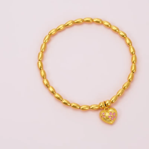 Chow Sang Sang 周生生 999 Gold MINTYGREEN Heart and Peach Blossoms Bracelet for Women 14.5cm 94677B Price-by-Weight