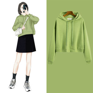 Short Knitted Hoodie Womens Spring Autumn Thin High Waist Stylish Anti-Aging Top Korean Style Cotton Blend Long Sleeve