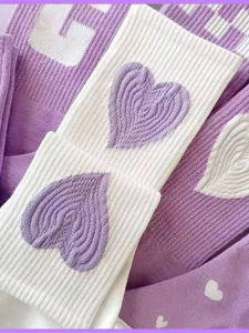 High Street Trendy Purple Heart Bear Street All-Match Womens Sports Knee Socks