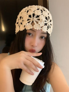 Japanese Handmade Woven Lace Crocheted Toque Womens Spring and Summer Retro Easy Matching Thin Hollow Knitting Hat