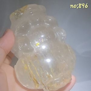 异象水晶水胆路,彩虹,黄胶花白水晶貔貅/Rainbow Crystal High Yellow Hematoid with Enhydro Pixiu