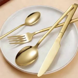 30PCS Gold Tableware Sets Stainless Steel Cutlery Knife Tea Fork Coffee Spoon Flatware Dishwasher Safe Dinner Kitchen Dinnerware