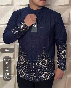KEMKO KH PREMIUM PUTIH NEW Baju Muslimin Pria Hitam dengan Aksen Geometris Lengan dan Bagian Bawah Ukuran M hingga XXXL.