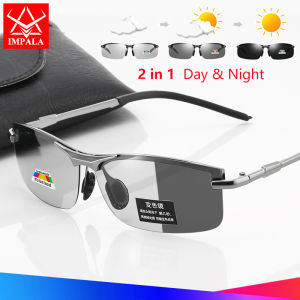 IMPALA PG2038W Auto Change Color Polarized Sunglasses for Men Driving Fishing Eyewear Photochromic Lens Anti Glare Anti UV Metal Frame