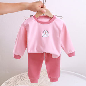 Cute Childrens Underwear Set Candy Color Spring Autumn Kids Sleepwear Pants And Shirt Girls Boys Cartoon Style Home Clothes