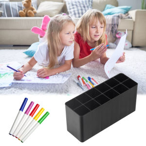 Office Desk Marker Pen Holder 12 Slots Organizer Case Plastic Stationery Storage Rack for Artist Student Art Supplies