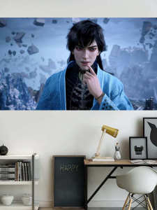 ภาพตกแต่งผนังติดได้สำหรับห้องนอนและห้องนั่งเล่น รูปของท่านผู้ทรงพระคุณที่ประดิษฐานอยู่ในที่สูง สไตล์การตกแต่งเรียบง่าย ไม่มีกรอบ