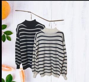 BAYONETA STRIP KNIT ATASAN WANITA/LENGAN BALON