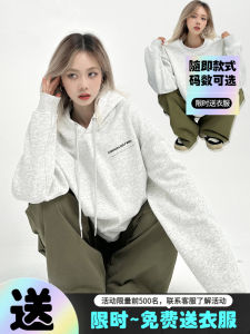 เสื้อสเวตเตอร์มีฮู้ดผ้าขนแกะหนาสำหรับผู้หญิง ทรงหลวม แขนยาว ปกติ คอตตอนผสม โพลีเอสเตอร์ ผ้าขนแกะ ฤดูใบไม้ร่วง/ฤดูหนาว