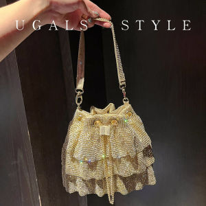 UGALS French Noble Full Drill Sparkling Clutch Bucket Bag Evening Single Shoulder Handbag Crossbody Bag for Young Women