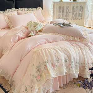 Cloud Cotton Voile Lace Embroidery Princess Style Korean Bedding Set