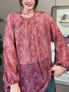 QINGNAER | Unique Print Breathable Loose Long Sleeve Shirt