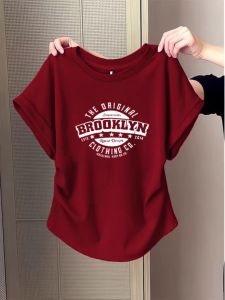 Áo Thun Cotton Tay Ngắn Dáng Ôm Cho Nữ Mùa Hè 2024 in Họa Tiết Chữ Cổ Tròn in Họa Tiết Hoạt Hình Màu Trơn