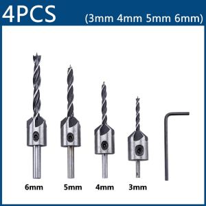 XCAN Drill Bit 3-10mm Titanium Coating Countersink Drill Bit Set with Hex Key Screw Hole Drill Cutter HSS Woodworking Tool