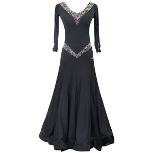 DANBAOLUO | Practice Latin Dance Dress with Glittering Crystals V-Neck Flowy Skirt