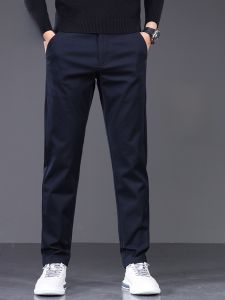 ROMON | Lormen Mens Fleece Lined Cotton Trousers Business Casual Straight Leg Loose Fit Winter Autumn High End Comfortable Long Pants