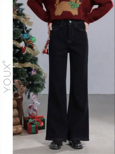 YOUXIANG | Quần Jean Chuông Dày Phong Cách Retro Cao Waisted Giảm Béo