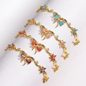 New Exquisite Luxury Leaf Flower Zircon Chain Bracelets Elegant Fashion Bowknot Pendant Sweet Bracelet Women Sparkle Jewelry