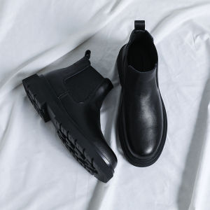 Mens Chelsea Boots Winter High Top Fleece Lined Leather Workwear Style Short Boots Oceania Rooster Brand Casual Low Heel
