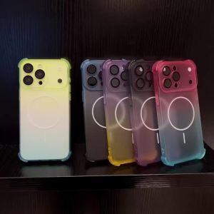 Gradient Semi-Clear Reinforced Corner Anti-Drop Phone Case For iPhone 17 16 15 14 Plus 13 12 Pro Max For Magsaf Magnetic Cover