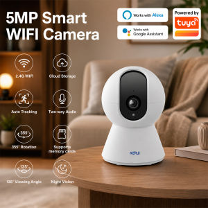 KERUI | KERUI Indoor PTZ Camera 5MP Wireless IP Camera Work with Tuya Smart Video Surveillance Camera Home Security Google Assistant