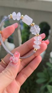 Q866 Vòng lu thống ngũ điếu Thạch Anh Trắng cỏ 4 lá Moonstone dây cáp freesize cho Kim và Thủy - Phong Thủy TUDO