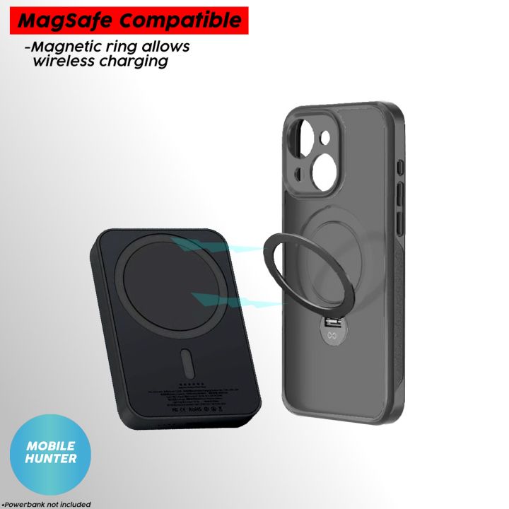 iPhone 15 Plus XUNDD 360 Matte Skin Rotating Magnetic Ring Case (Black) Mag Safe