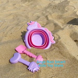 Portable Folding Beach Bucket Cartoon Dinosaur & Pink Pony Toy Set