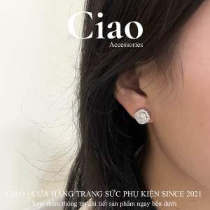 [LUXURY] Khuyên tai bông tai mạ bạc S925 thiết kế viền vuông đính đá Lowa Ciao