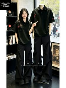 YOULIN | Stylish Black Embroidery Short Sleeve Set
