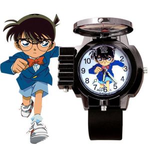 Bandai | 1 Pc Anime Quartz Watch Conan Action Figures Black Watch Strap Detective Themed Dial Gift Toy