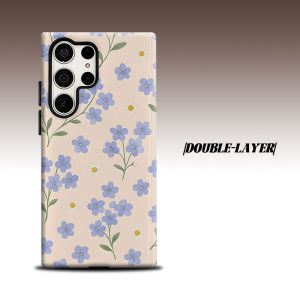 Light Blue Forget-me-not Floral For Samsung Galaxy S26 S25 S24 A56 A36 Dual Layer Luxury Fashion Full Lens Protective Case