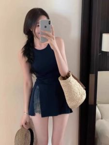 Elegant Pure Color Slim Fit Vest Strap Womens Summer Fashion Split Mid-Length Top Beautiful Versatile Commute Style Outerwear