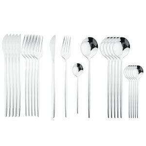 24Pcs Đen Vàng Bộ Dao Kéo Inox Bộ Dao Muỗng Nĩa Thìa Bộ Đồ Ăn Phẳng Bằng Bộ Lễ Hội Bếp Đồ Ăn Quà Tặng