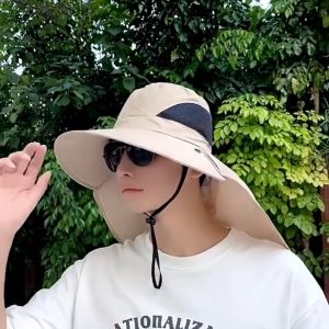 WDS Topi Visor Lipat Pria Anti UV Lebar / Topi Cadar Penutup Wajah / Topi Pantai Cadar Lebar Panjang T1 F10