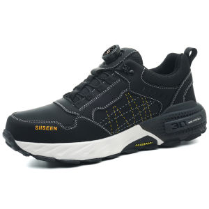 Mens safety shoes with anti - impact steel toes puncture - resistant Kevlar and rubber anti - slip soles for industrial work.