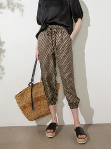 Miccbeirn | Silk Plaid Straight Leg Nine-Piece Pants Womens Thin Style Summer Long Trousers Vintage Print Design Small-Market Checkered Pants