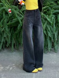 Quần Jeans Ống Rộng Dài Cạp Cao Màu Đen Xanh Cổ Điển Phong Cách Đường Phố Mỹ Cho Nữ Quần Ống Thẳng Dáng Rộng