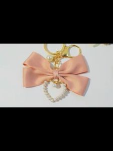 YAHOO Hanging key chain women accessories car keys backpack bag ornaments love ribbon heart bowknot keychain cute pearl